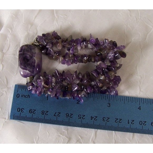 Amethyst Polished Stone and Chips Stretch Three Strand Bracelet - Picture 6 of 6